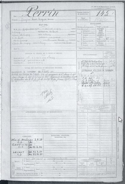 fiche matricule ancêtre de la guerre 14-18