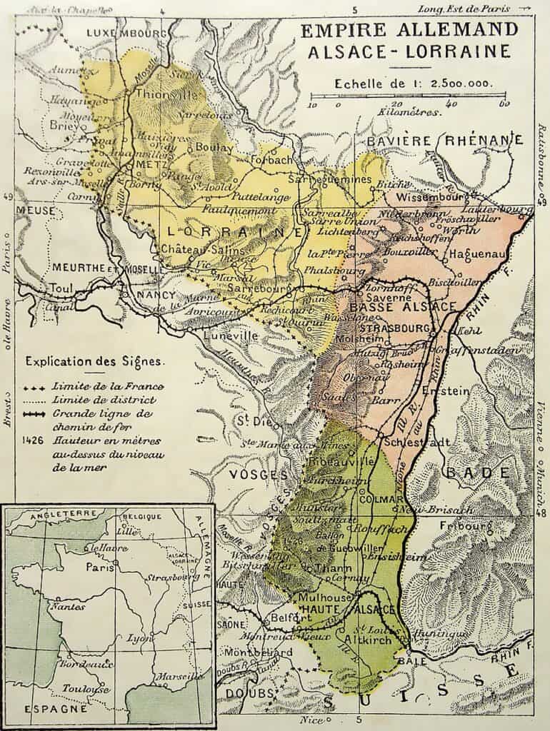 Carte ancienne de la Moselle et du bassin de Thionville - généalogiste Thionville Quêtes et Racines